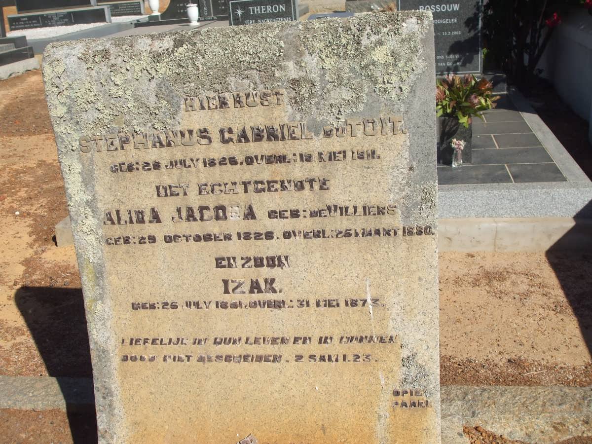 TOIT Stephanus Gabriel, du 1826-1911 &amp; Alida Jacoba DE VILLIERS 1826-1880 :: DU TOIT Izak 1861-1973