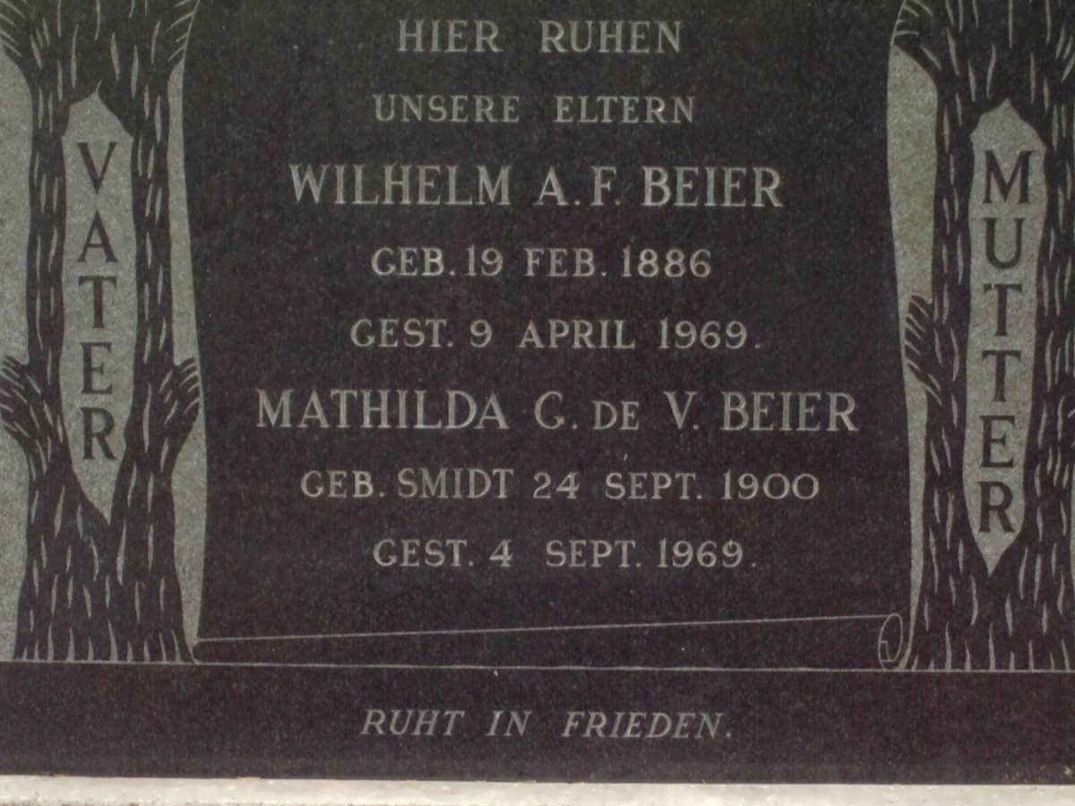 BEIER Wilhelm A.F. 1886-1969 &amp; Mathilda G. de V. SMIDT 1900-1969