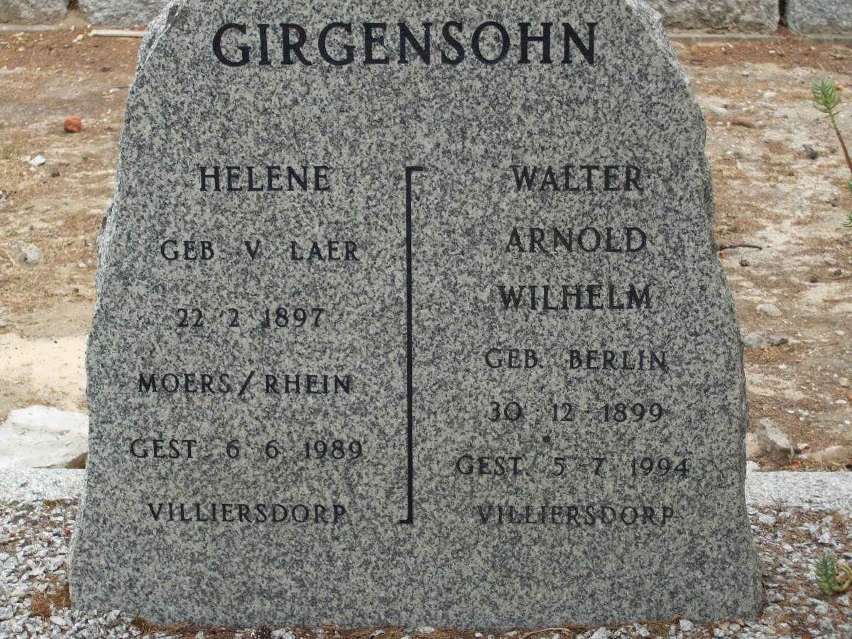 GIRGENSOHN Walter Arnold Wilhelm 1899-1994 &amp; Helene V. LAER 1897-1989