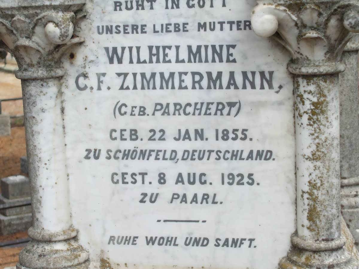 ZIMMERMANN Wilhelmine nee PARCHERT 1855-1925