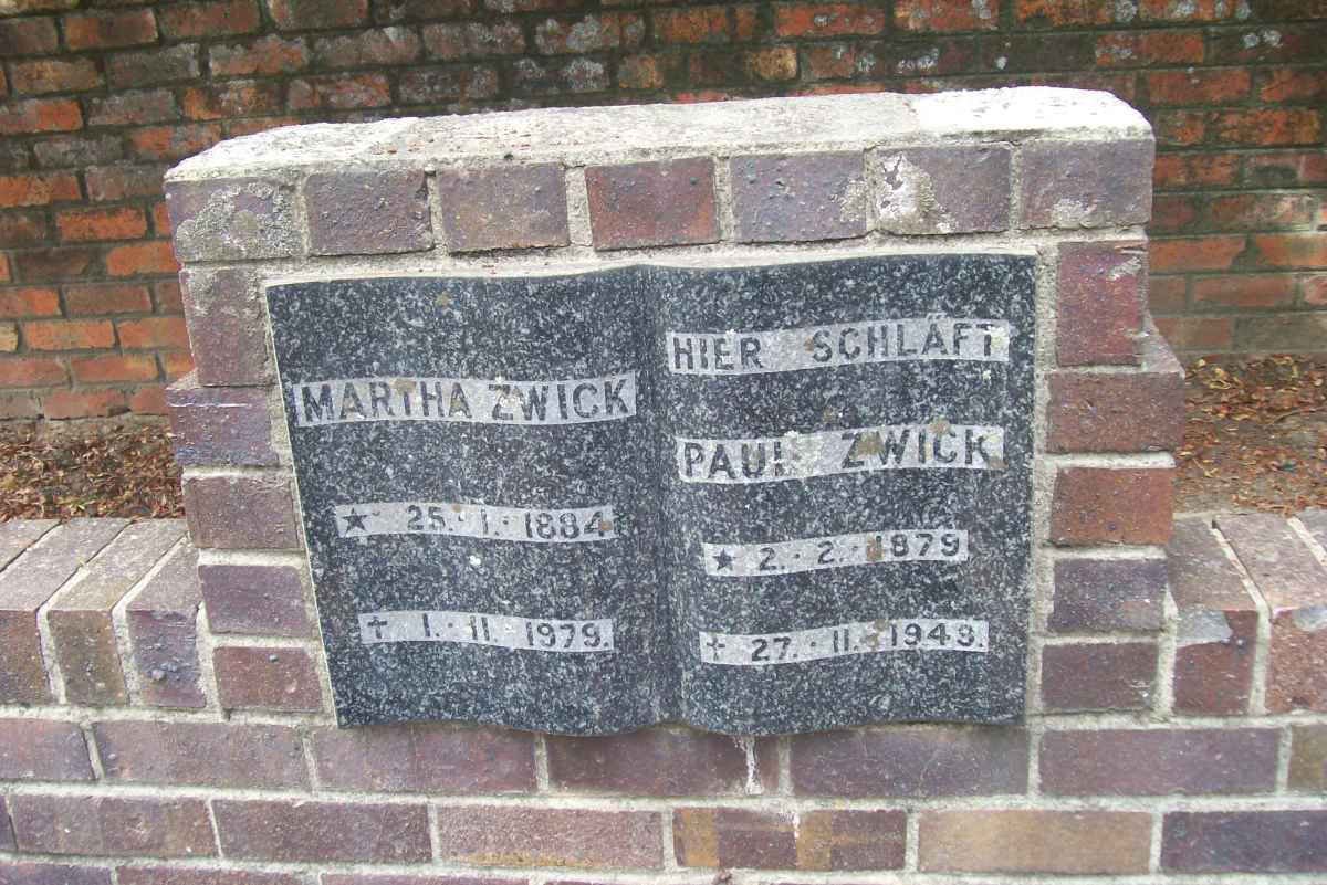 ZWICK Paul 1879-1949 &amp; Martha 1884-1979