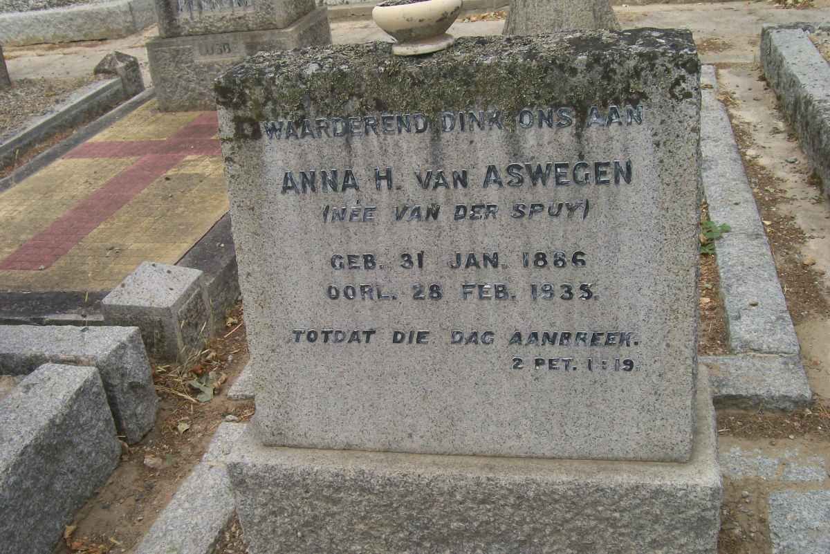 ASWEGEN Anna H., van nee VAN DER SPUY 1886-1935