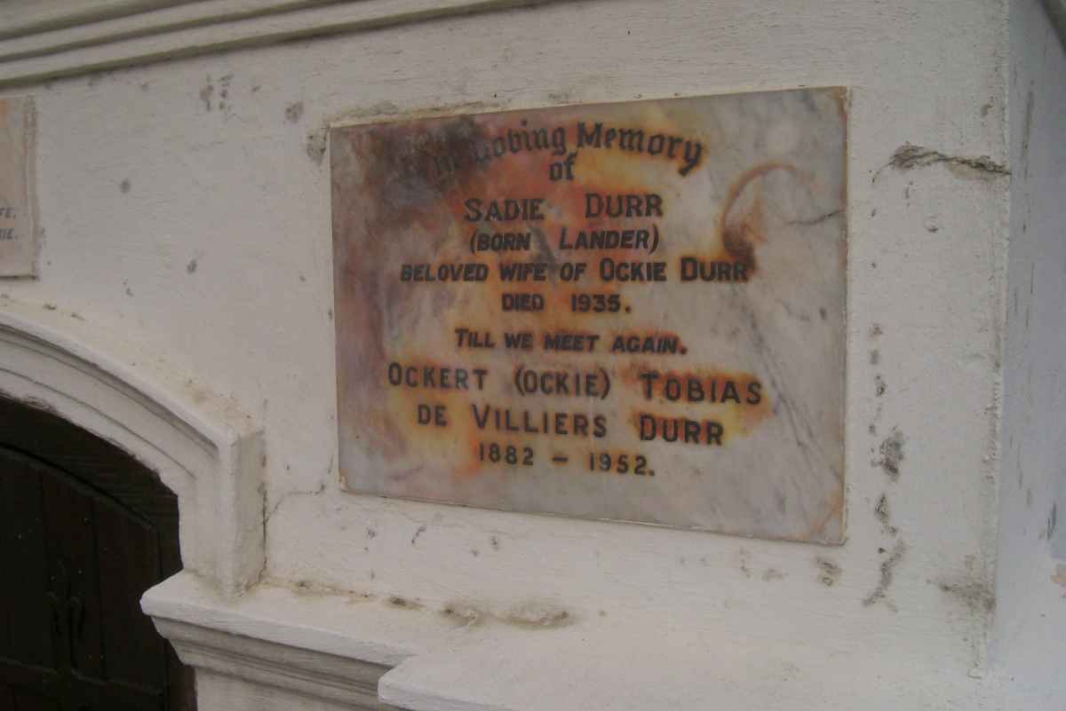 DURR Ockert Tobias de Villiers 1882-1952 &amp; Sadie LANDER -1935