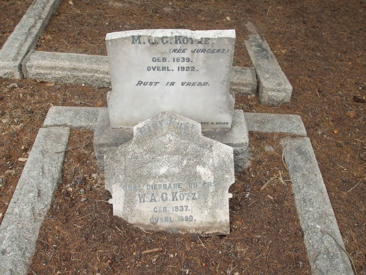 KOTZE W.A.G. 1837-1899 &amp; M.J.C. JURGENS 1839-1922
