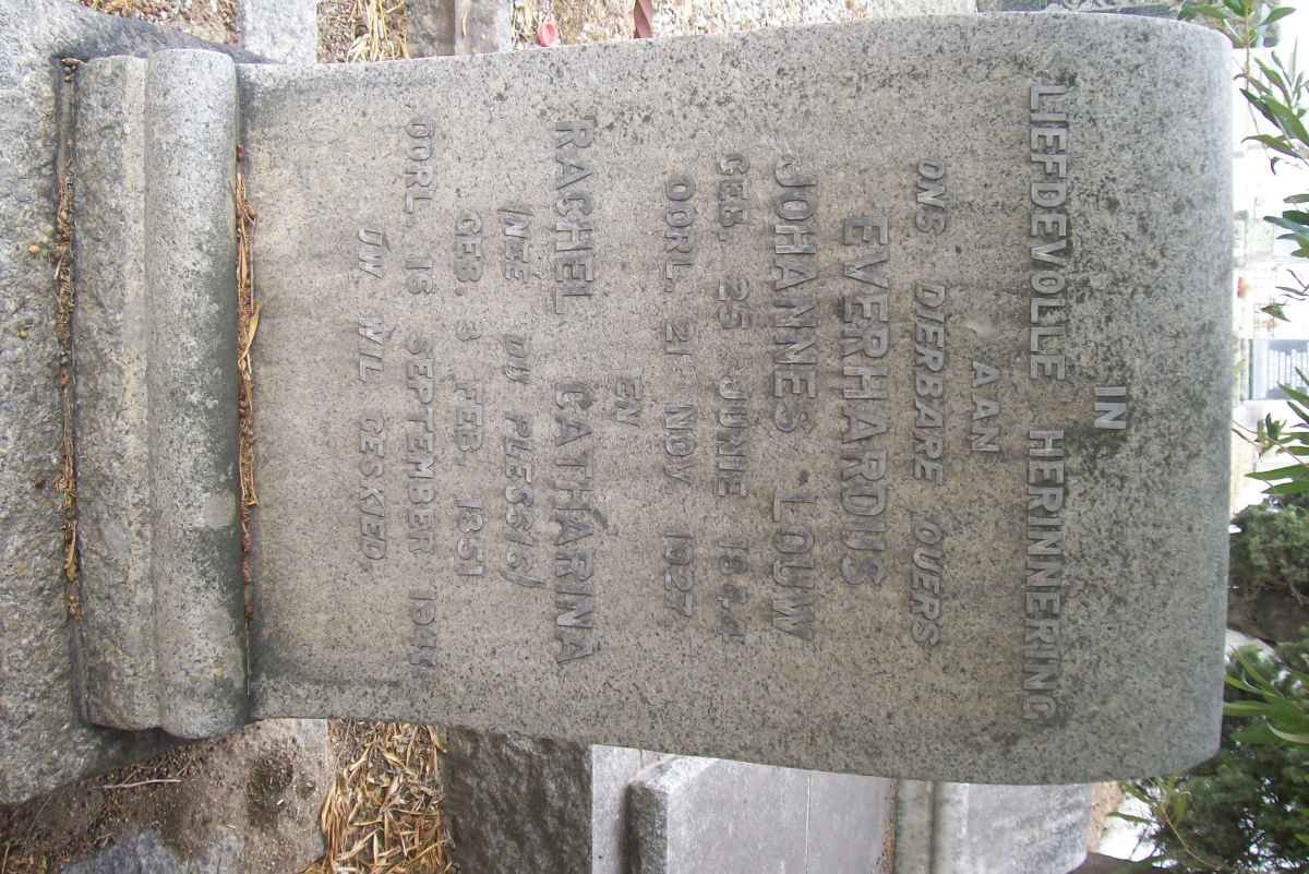 LOUW Everhardus Johannes 1850-1927 &amp; Rachel Catharina DU PLESSIS 1851-1941