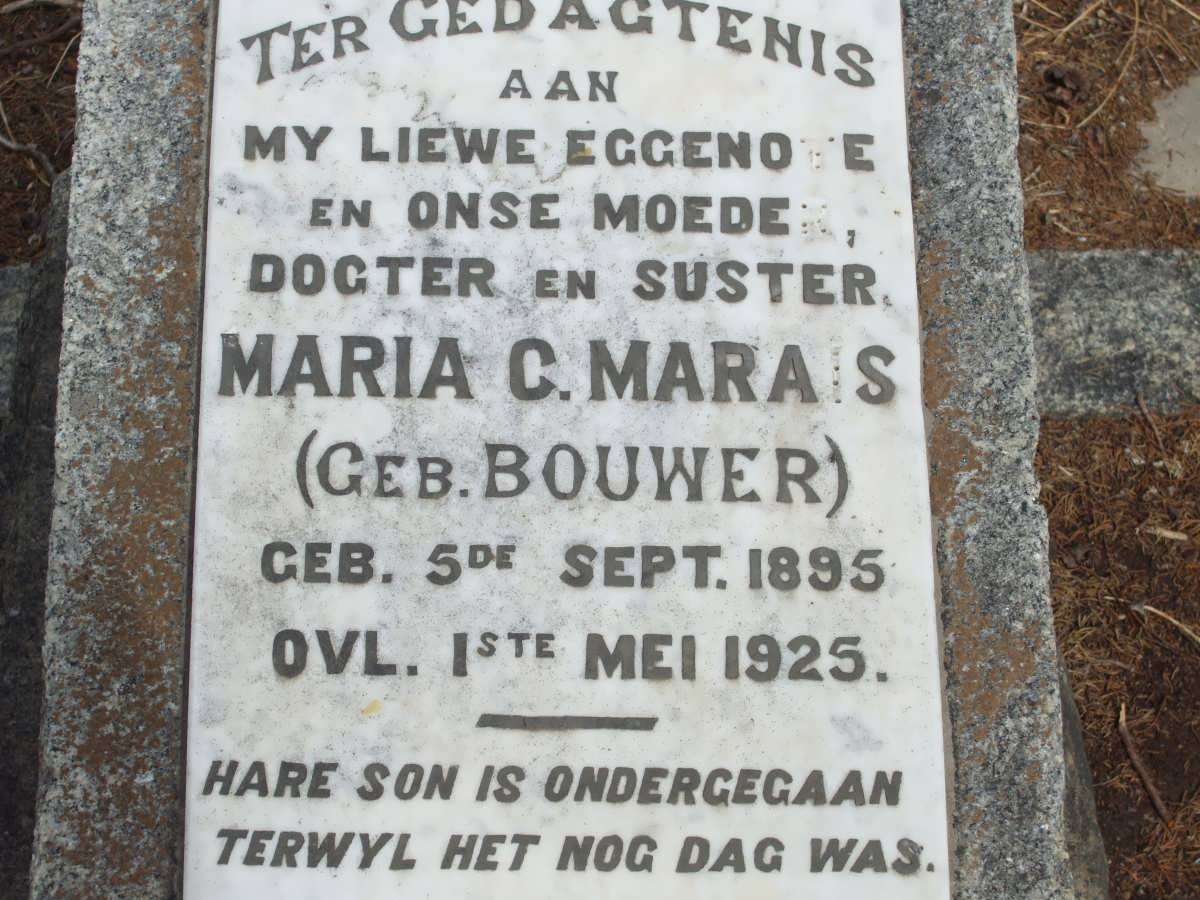 MARAIS Maria G. nee BOUWER 1895-1925