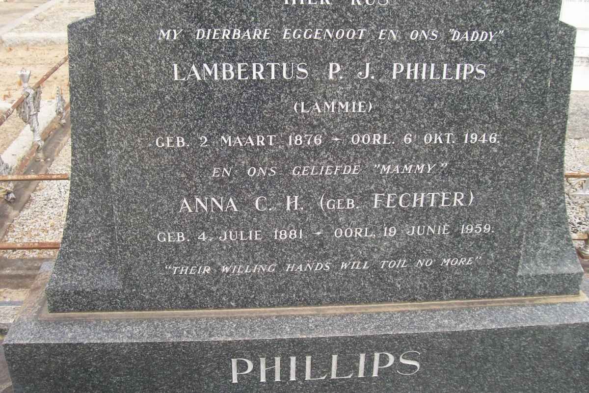 PHILLIPS Lambertus P.J. 1876-1946 &amp; Anna C.H. FECHTER 1881-1959