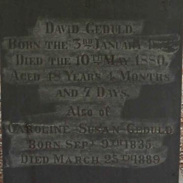 GEDULD David 1832-1880 &amp; Caroline Susan 1835-1889