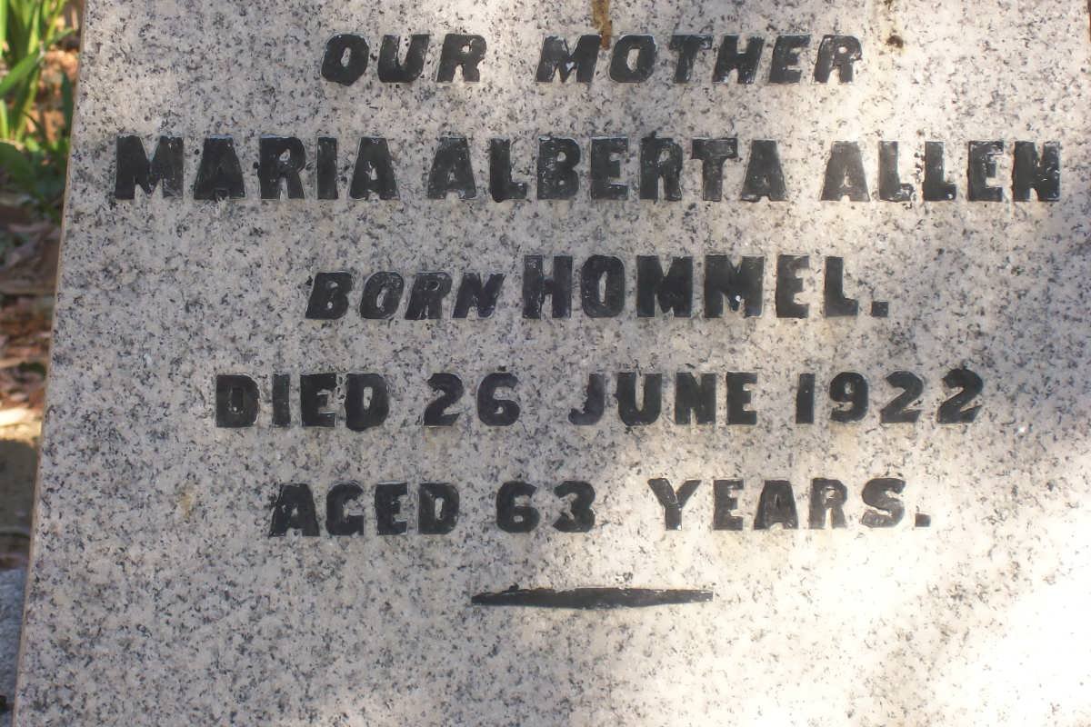 ALLEN Maria Alberta nee HOMMEL -1922