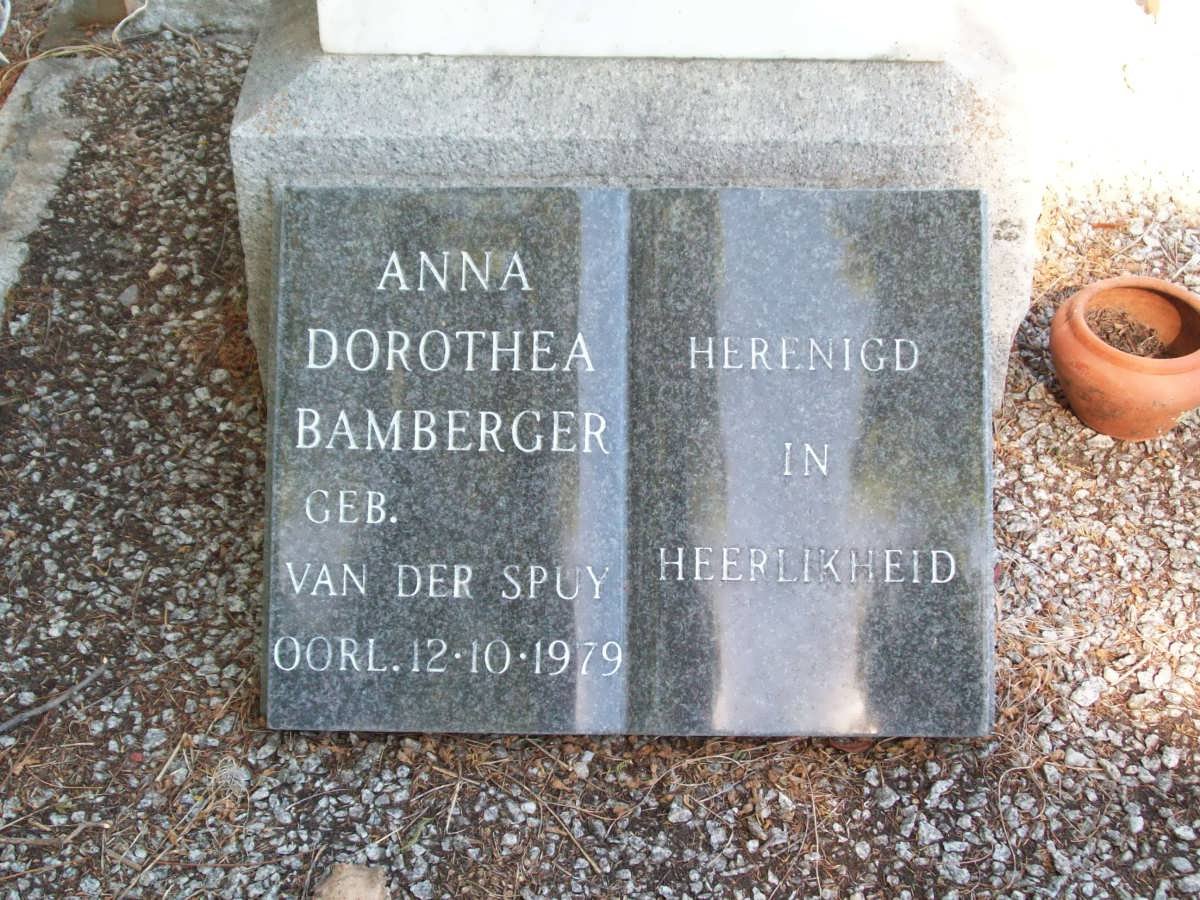 BAMBERGER Anna Dorothea nee VAN DER SPUY -1979