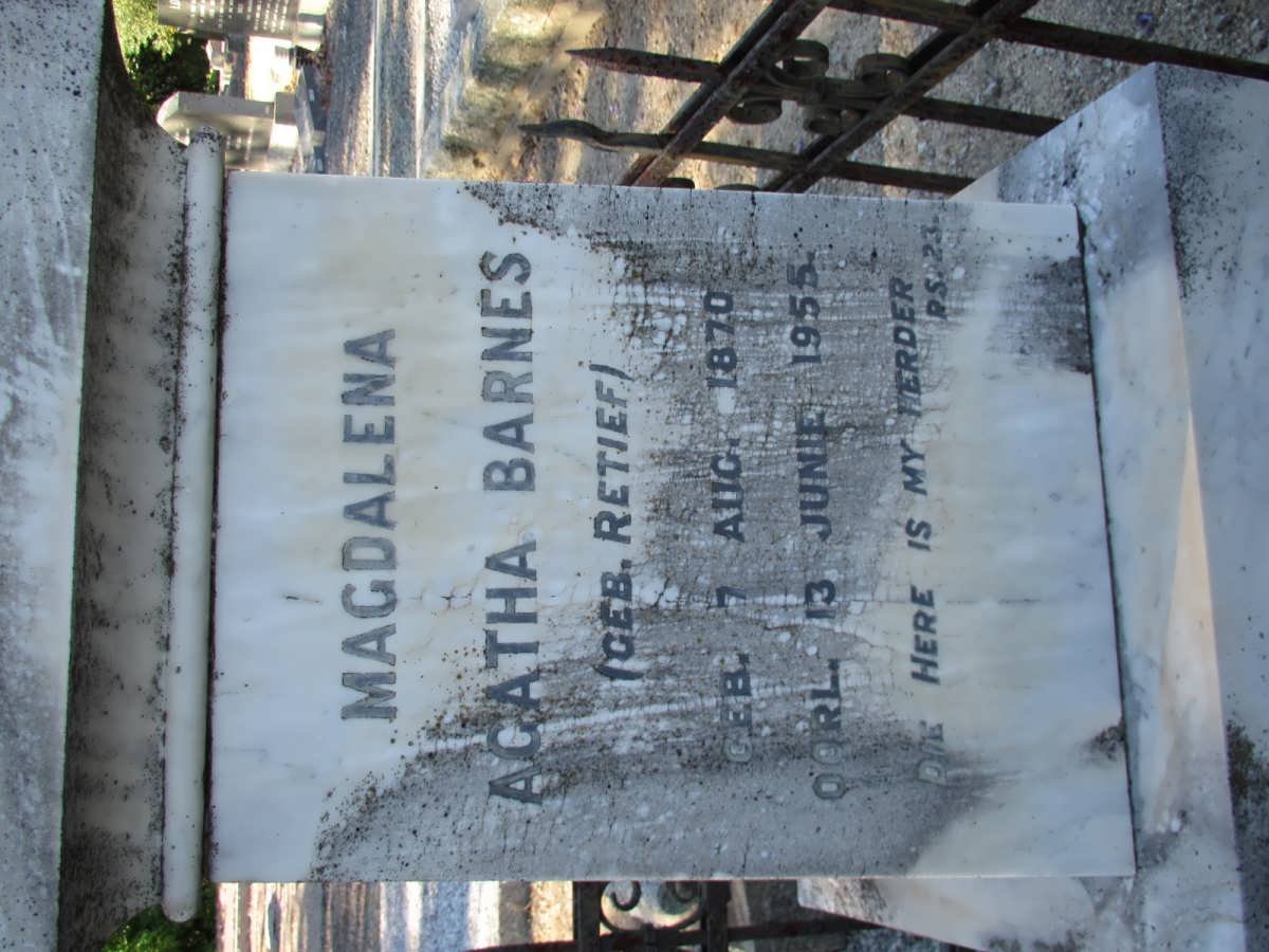 BARNES Magdalena Agatha nee RETIEF 1870-1955