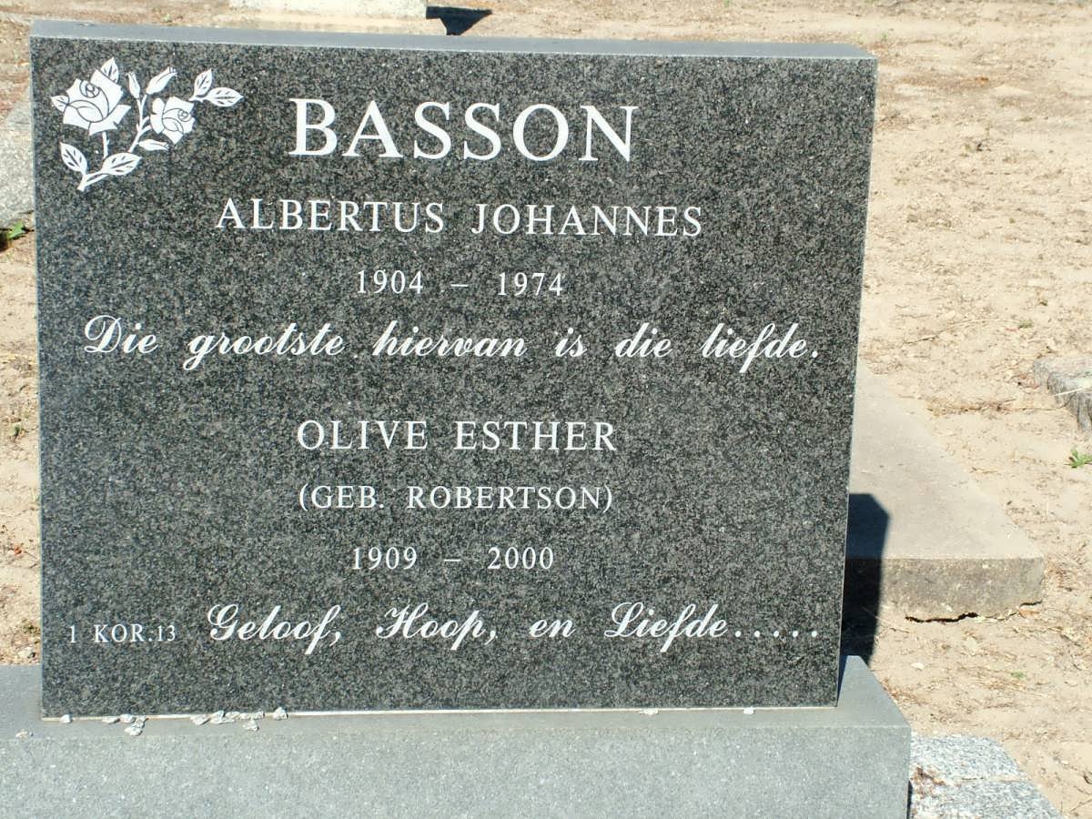 BASSON Albertus Johannes 1904-1974 &amp; Olive Esther ROBERTSON 1909-2000
