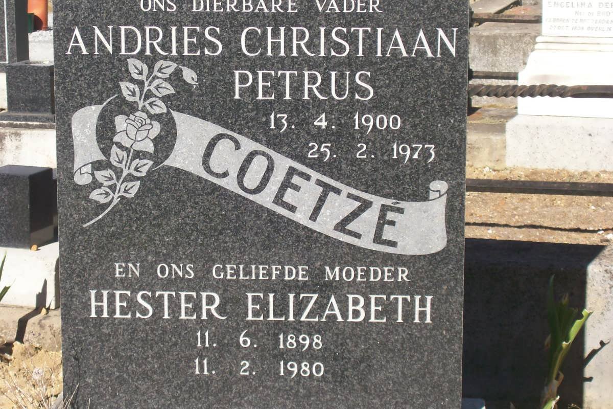 COETZE Andries Christiaan Petrus 1900-1973 &amp; Hester Elizabeth 1898-1980