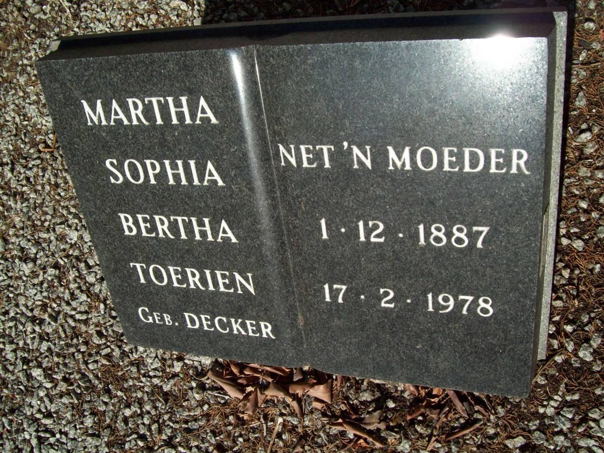 TOERIEN Martha Sophia Bertha nee DECKER 1887-1978