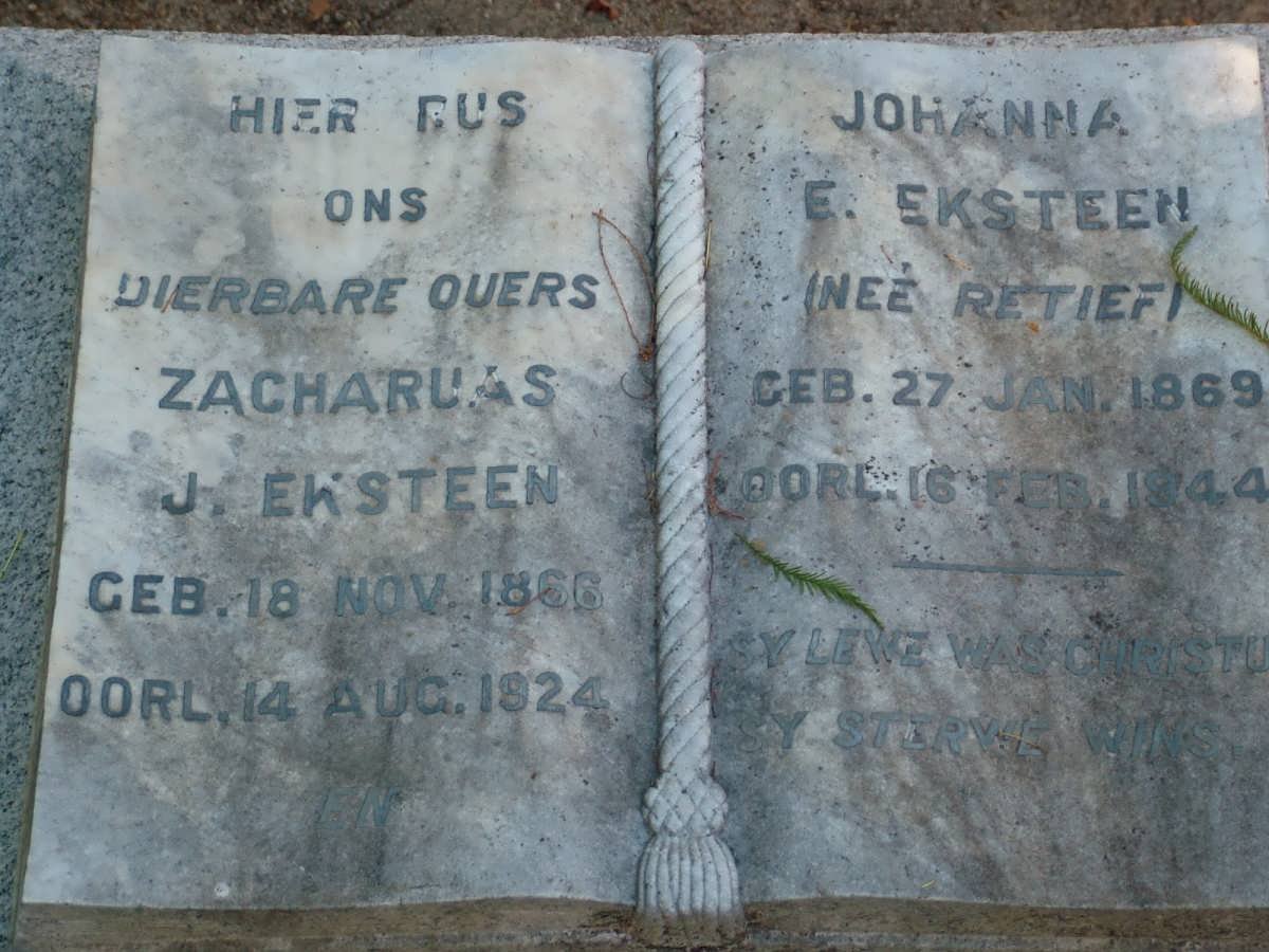 EKSTEEN Zacharuas J. 1866-1924 &amp; Johanna RETIEF 1869-1944