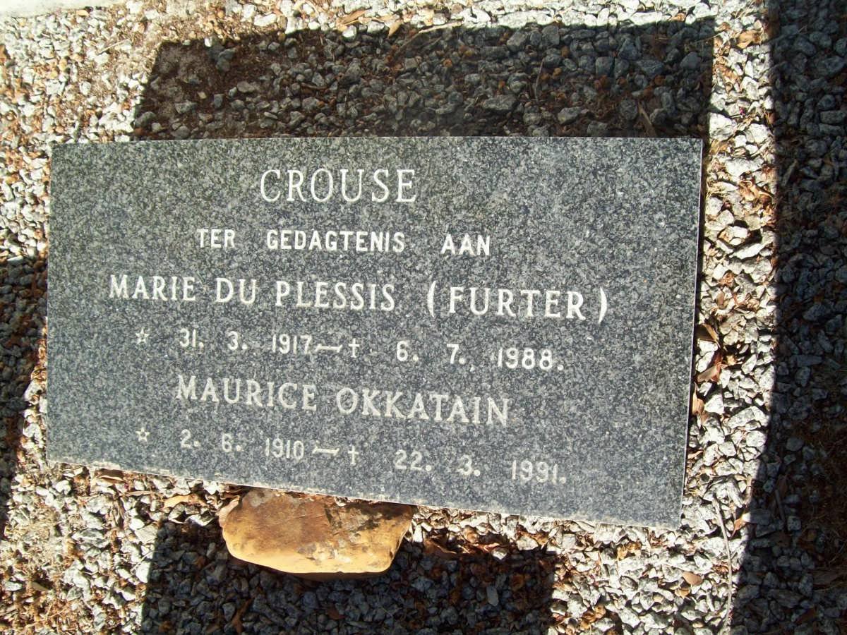 CROUSE Maurice Okkatain 1910-1991 &amp; Marie du PLESSIS nee FURTER 1917-1988