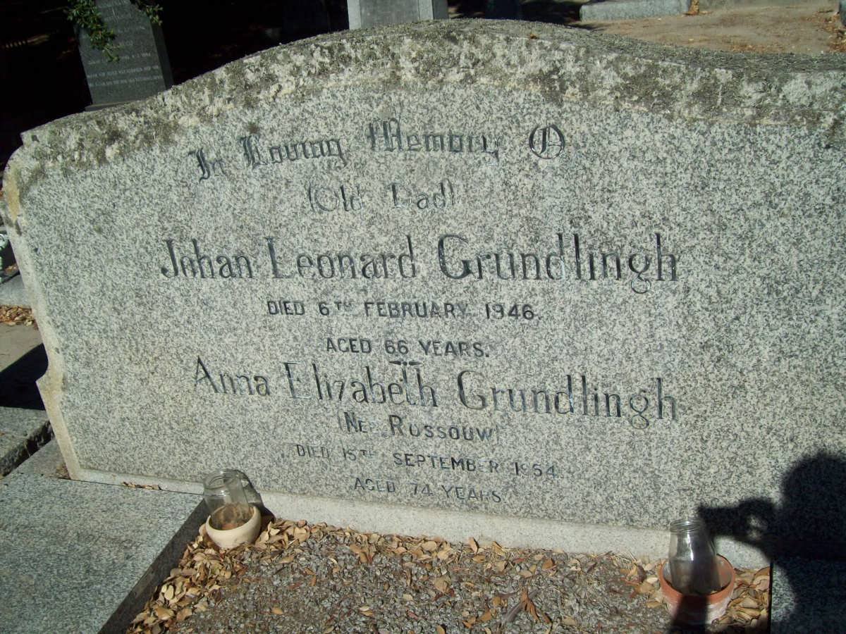 GRUNDLINGH Johan Leonard -1946 &amp; Anna Elizabeth ROSSOUW -1954