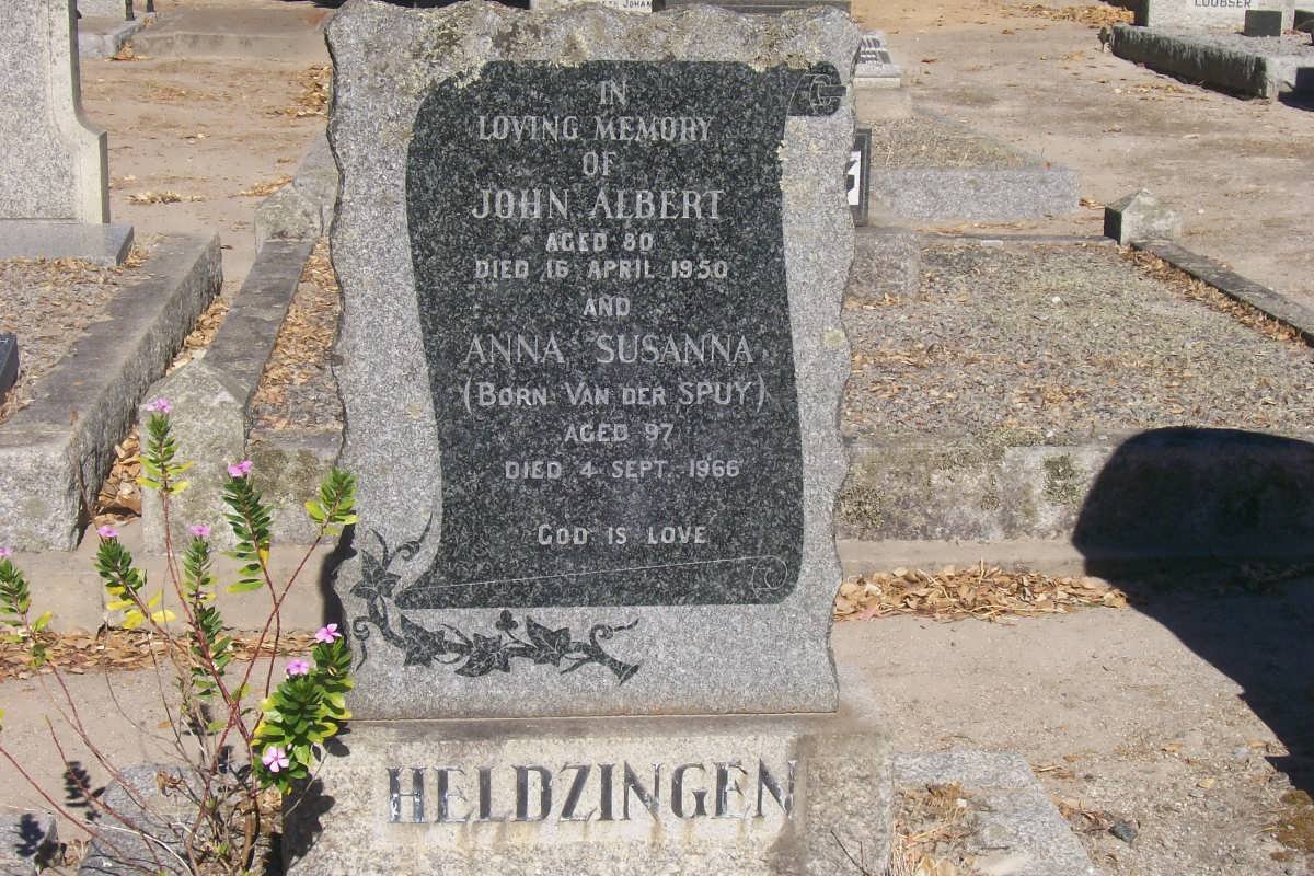 HELDZINGEN John Albert -1950 &amp; Anna Susanna VAN DER SPUY -1966