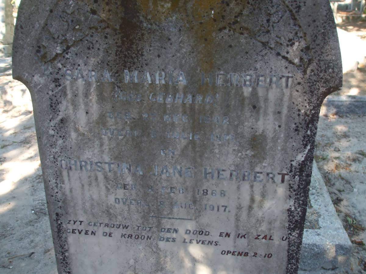 HERBERT Sara Maria nee GEBHARD 18?2-191? :: HERBERT Christina Jane 1868-1917