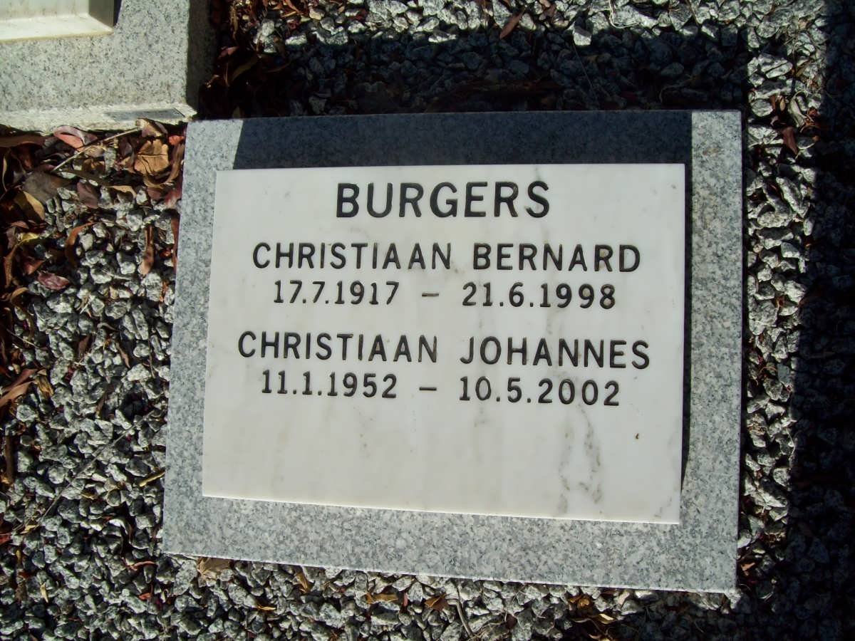BURGERS Christiaan Bernard 1917-1998 :: BURGERS Christiaan Johannes 1952-2002