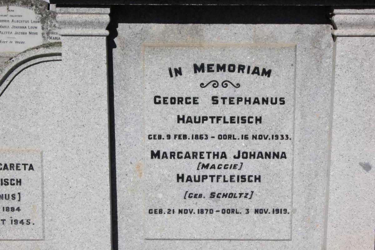 HAUPTFLEISCH George Stephanus 1863-1933 &amp; Margaretha Johanna SCHOLTZ 1870-1919