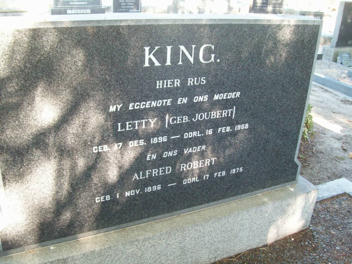 KING Alfred Robert 1896-1975 &amp; Letty JOUBERT 1896-1968