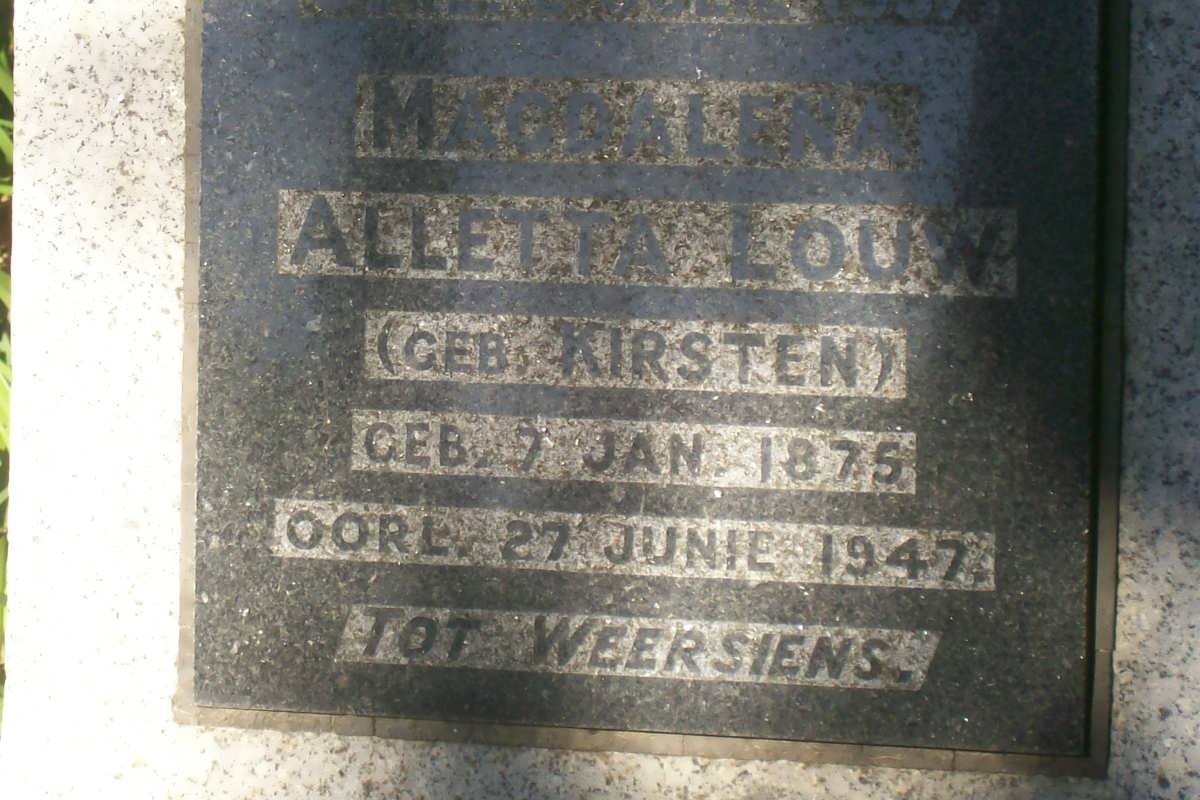 LOUW Magdalena Alletta nee KIRSTEN 1875-1947