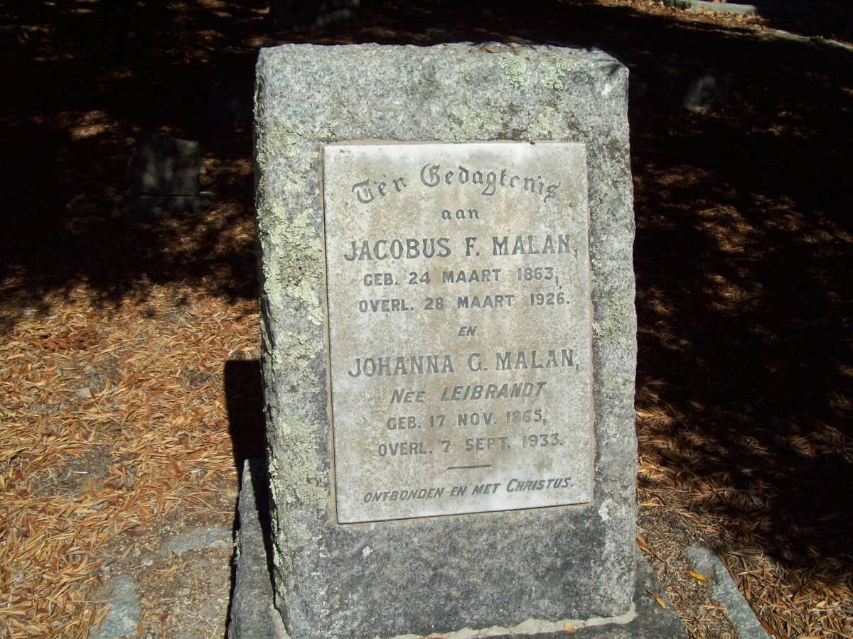 MALAN Jacobus F. 1863-1926 &amp; Johanna G. LEIBRANDT 1865-1933