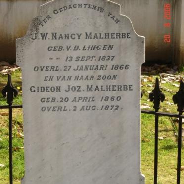 MALHERBE J.W. Nancy nee v.d. LINGEN 1837-1866 :: MALHERBE Gideon Joz. 1860-1872
