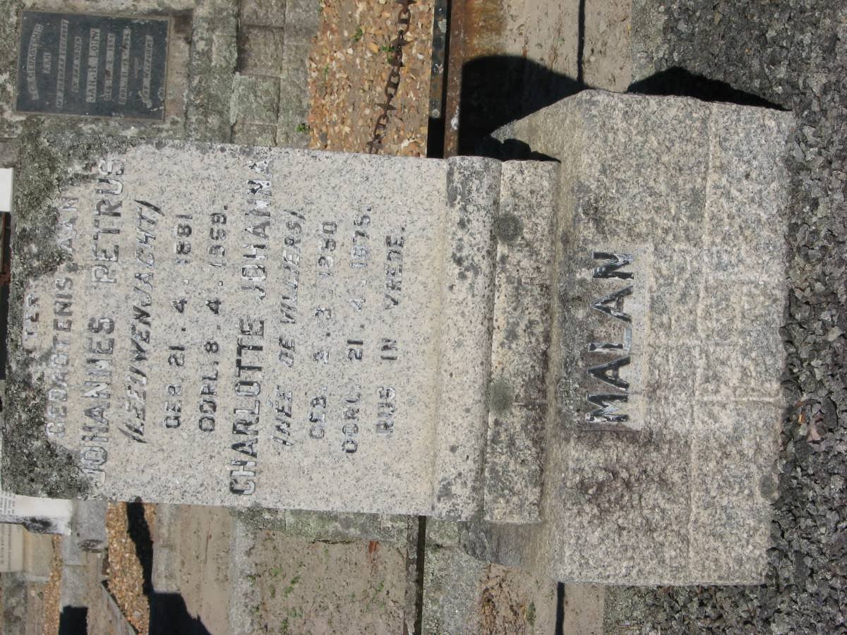 MALAN Johannes Petrus 1881-1959 &amp; Charlotte Johanna DE VILLIERS 1880-1975