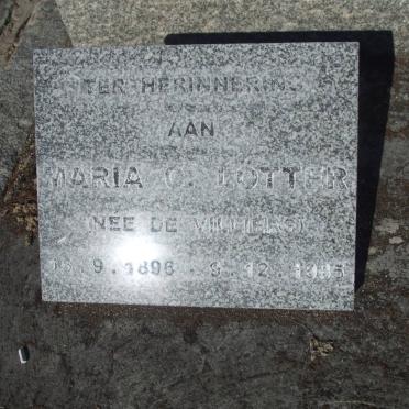LOTTER Maria O. nee DE VILLIERS 1896-1985