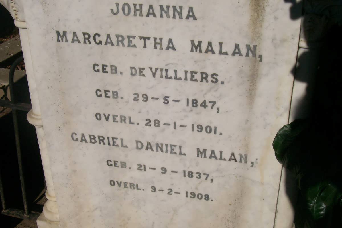 MALAN Gabriel Daniel 1837-1908 &amp; Johanna Margaretha DE VILLIERS 1847-1901