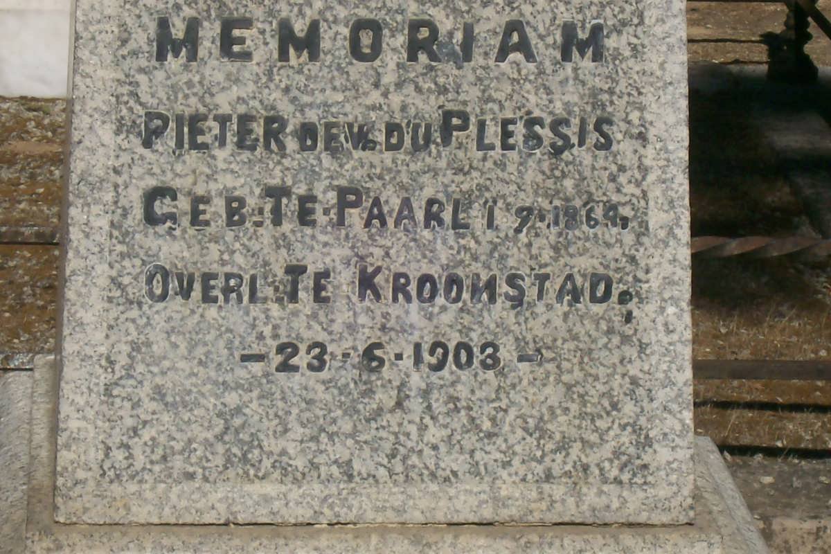 PLESSIS Pieter de W., du 1869-1903