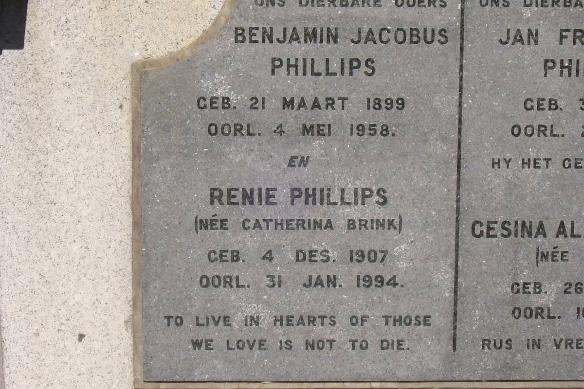 PHILLIPS Benjamin Jacobus 1899-1958 &amp; Catharina BRINK 1907-1994
