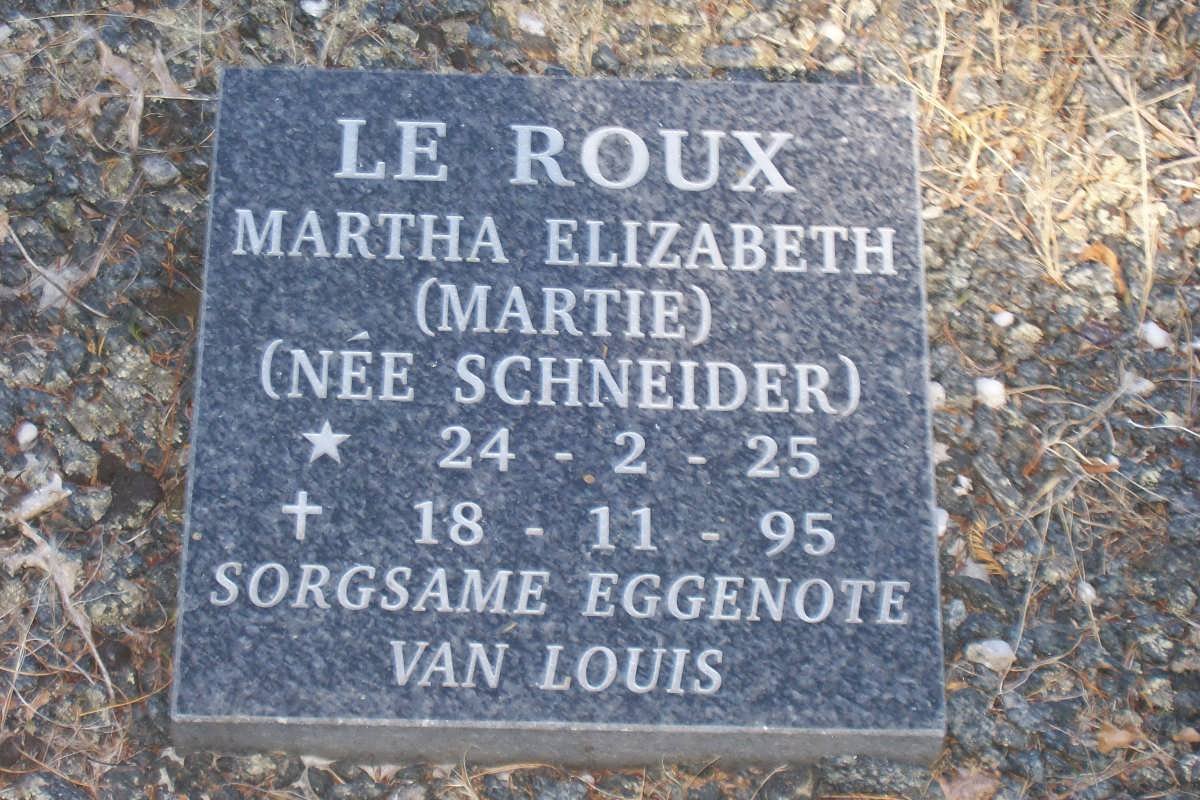 ROUX Martha Elizabeth, le nee SCHNEIDER 1925-1995