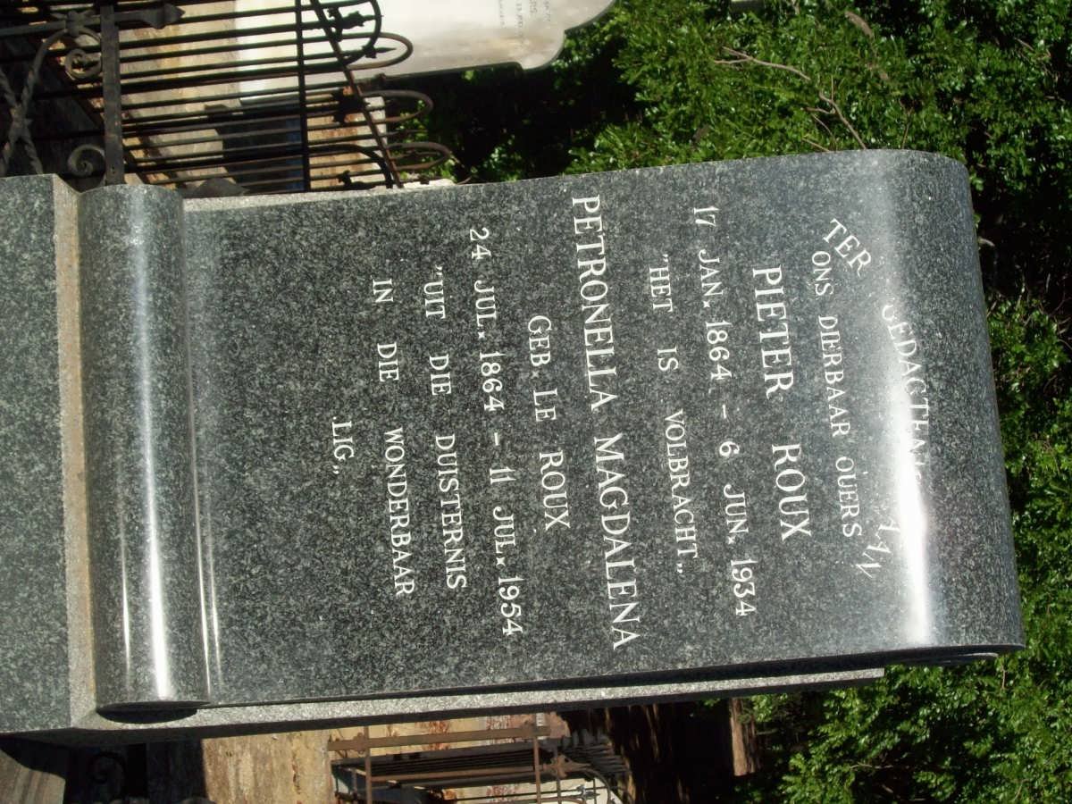 ROUX Pieter 1864-1934 &amp; Petronella Magdalena LE ROUX 1864-1954