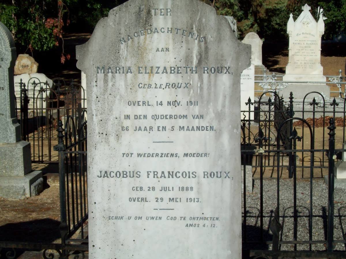 ROUX Jacobus Francois 1888-1913 &amp; Maria Elizabeth LE ROUX -1911