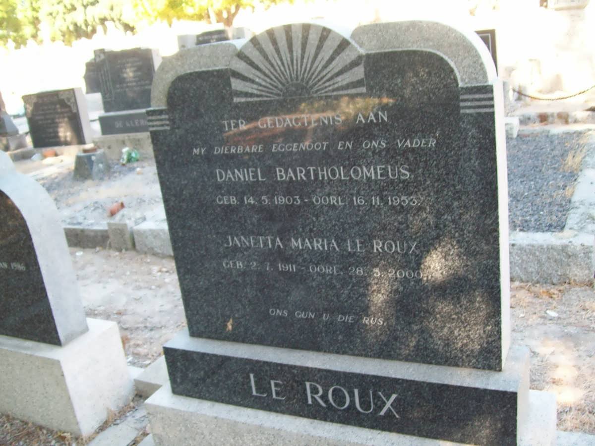 ROUX Daniel Bartholomeus, le 1903-1953 &amp; Janetta Maria 1911-2000