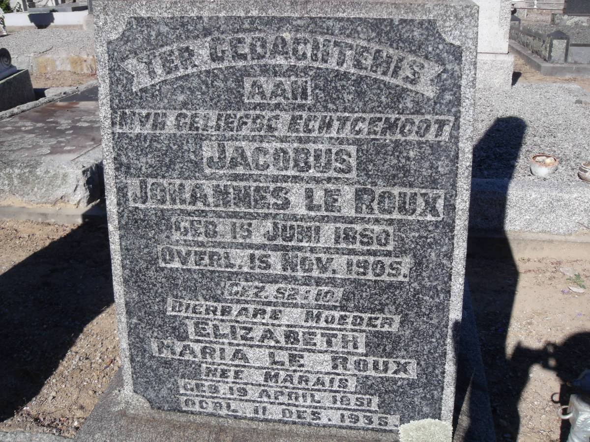 ROUX Jacobus Johannes, le 1850-1905 &amp; Elizabeth Maria MARAIS 1851-1935