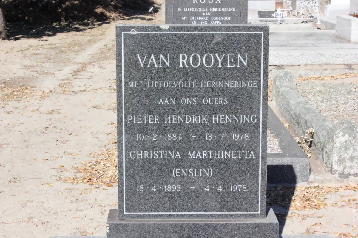 ROOYEN Pieter Hendrik Henning, van 1887-1978 &amp; Christina Marthinetta ENSLIN 1893-1978