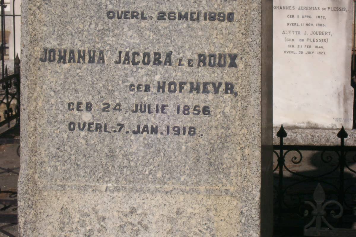 ROUX Johanna Jacoba, le nee HOFMEYR 1856-1918
