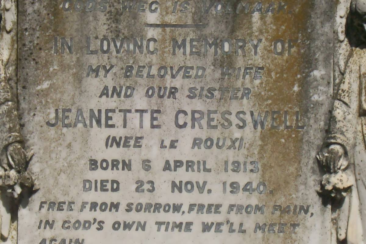 CRESSWELL Jeanette nee LE ROUX 1913-1940