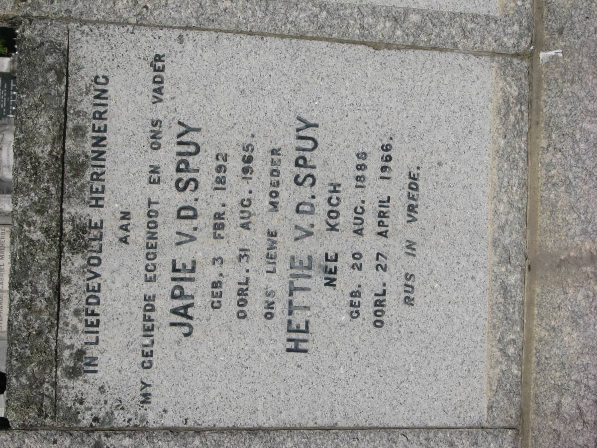 SPUY Japie, v.d. 1892-1965 &amp; Hettie KOCH 1888-1966