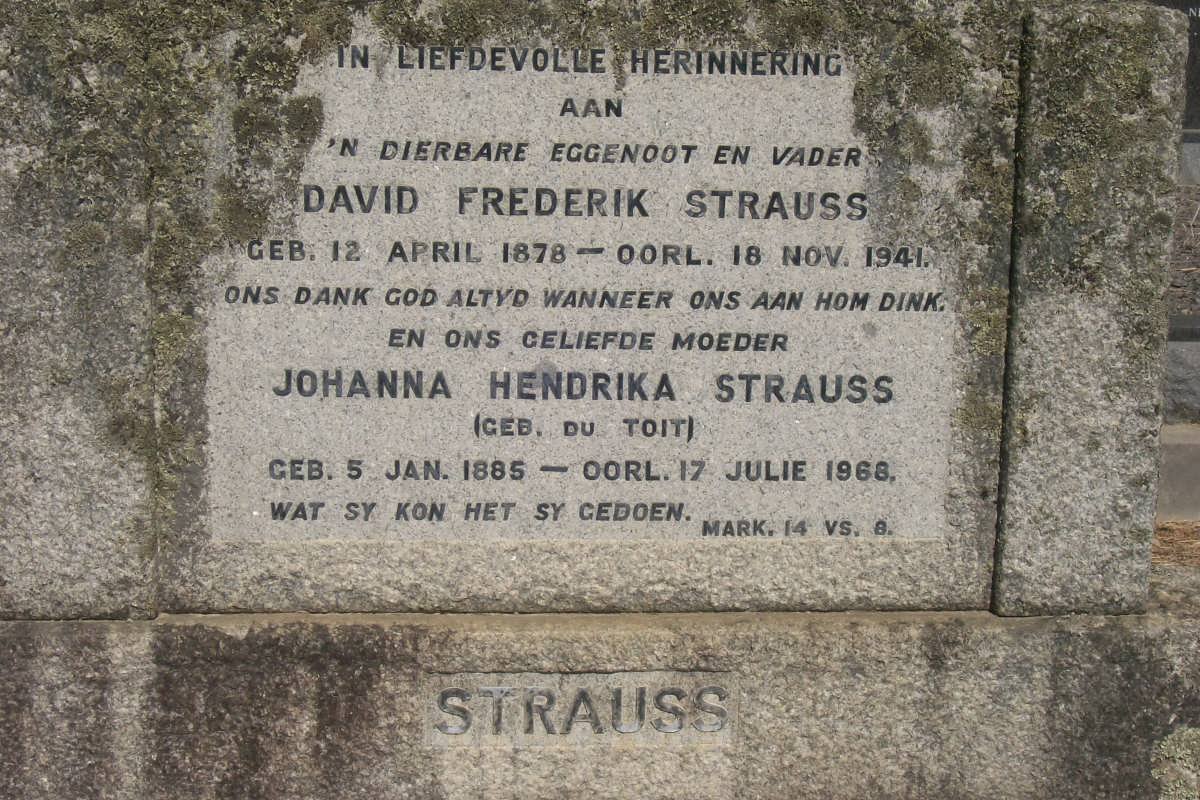STRAUSS David Frederik 1878-1941 &amp; Johanna Hendrika DU TOIT 1885-1968