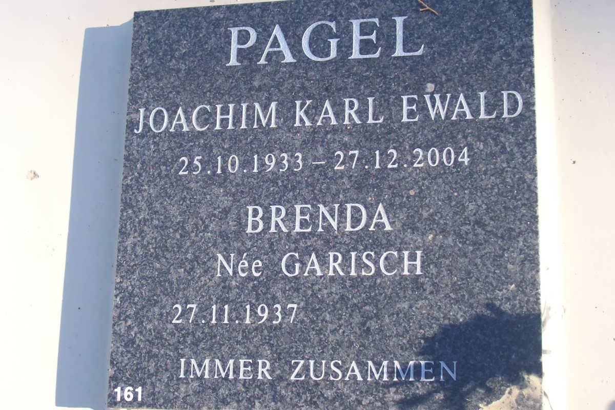 PAGEL Joachim Karl Ewald 1933-2004 &amp; Brenda GARISCH 1937-