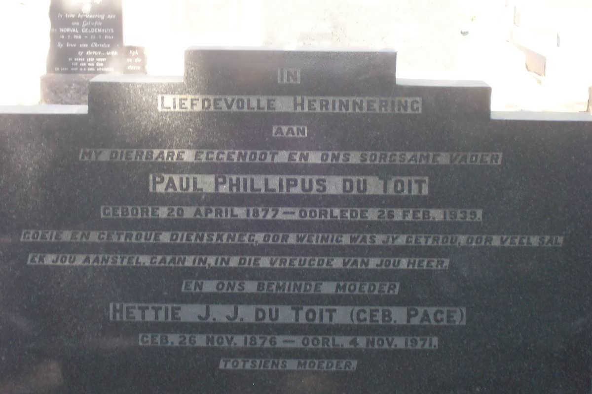 TOIT Paul Phillipus, du 1877-1939 &amp; Hettie J.J. PAGE 1876-1971