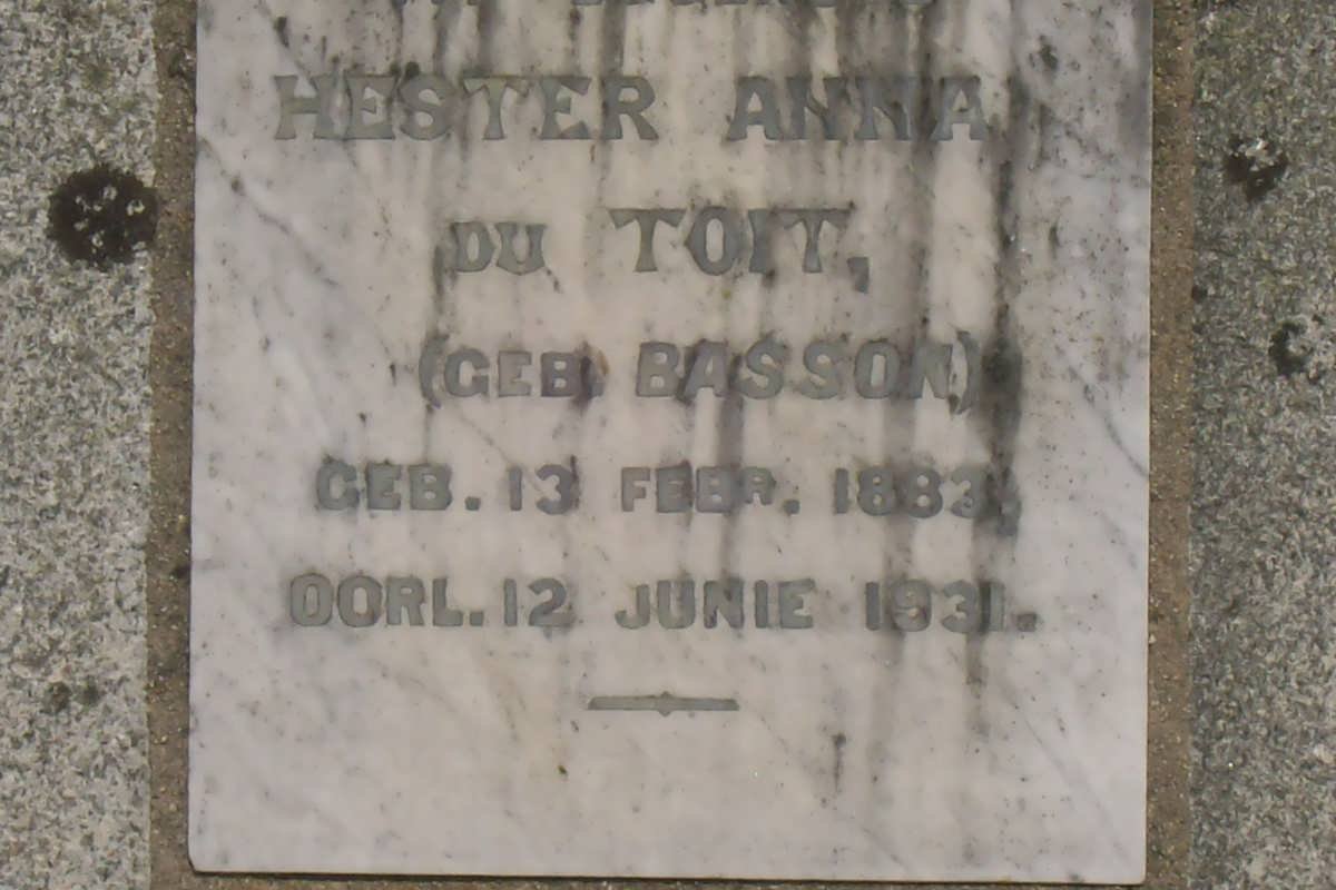 TOIT Hester Anna, du nee BASSON 1883-1931