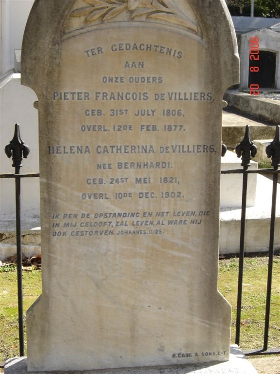 VILLIERS Pieter Francois, de 1806-1877 &amp; Helena Catherina BERNHARDI 1821-1902