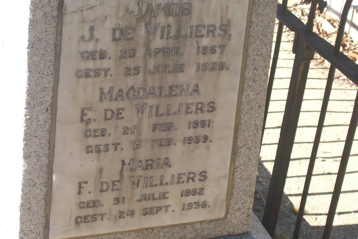VILLIERS Jakob, de 1867-1929 :: DE VILLIERS Magdalena E. 1861-1939 