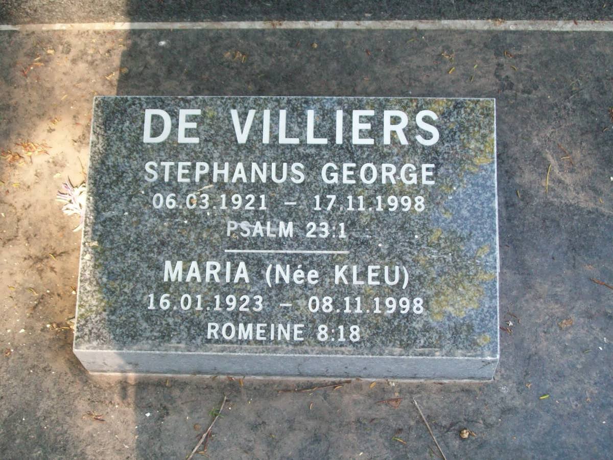 VILLIERS Stephanus George, de 1922-1998 &amp; Maria KLEU 1923-1998